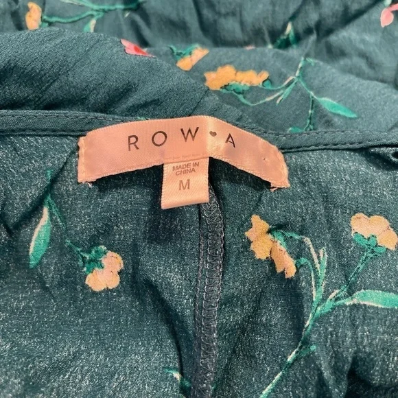 Row A teal floral double breasted gold button lined rayon midi dress size M. - Picture 7 of 9